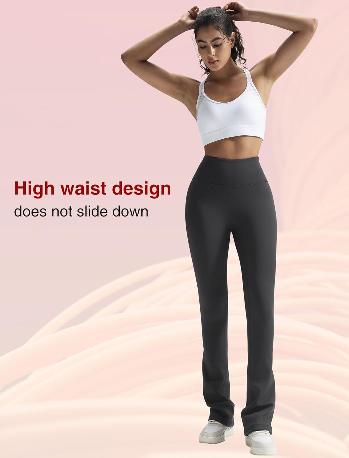 Yvette Womens Flare Fleece-Lined Leggings High Waisted Yoga Pants for Daily Wear(Grey)