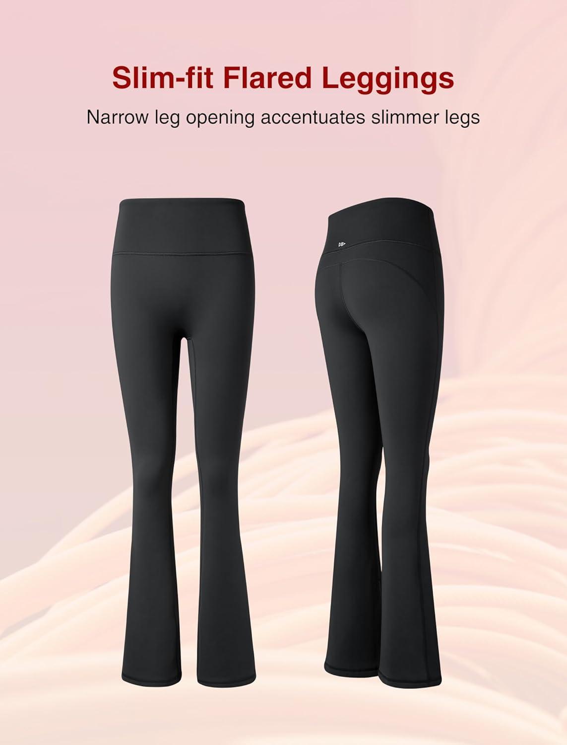 Yvette Womens Flare Fleece-Lined Leggings High Waisted Yoga Pants for Daily Wear(Grey)
