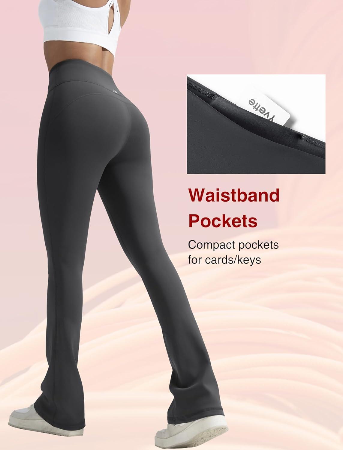 Yvette Womens Flare Fleece-Lined Leggings High Waisted Yoga Pants for Daily Wear(Grey)