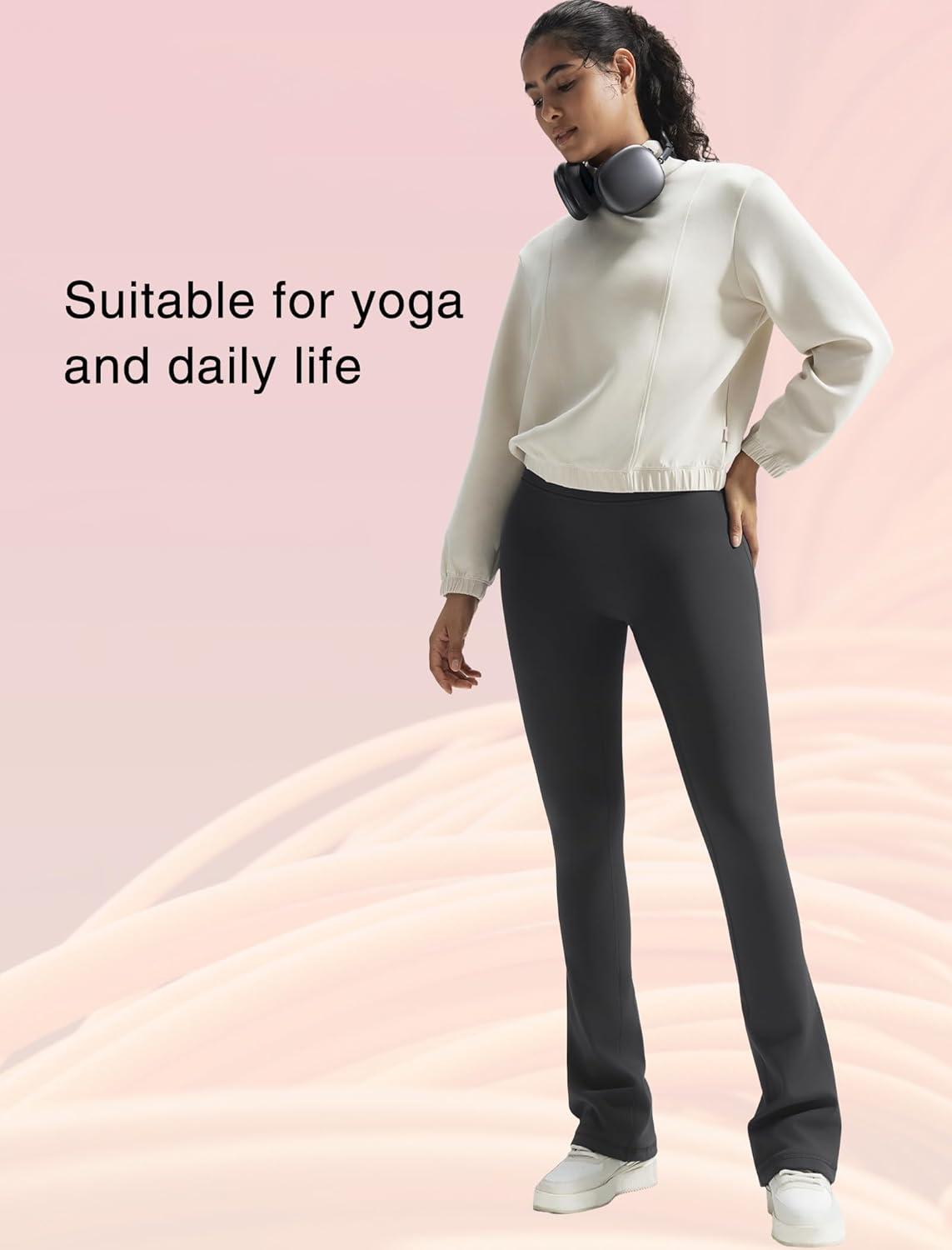 Yvette Womens Flare Fleece-Lined Leggings High Waisted Yoga Pants for Daily Wear(Grey)