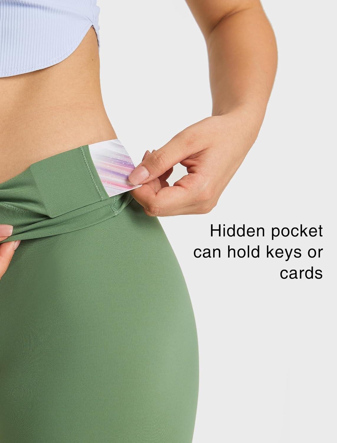 Yvette Womens High Waist Athletic Leggings with Inner Pockets Tummy Control Tights(Green)