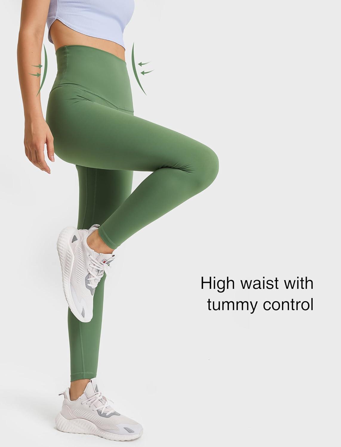 Yvette Womens High Waist Athletic Leggings with Inner Pockets Tummy Control Tights(Green)