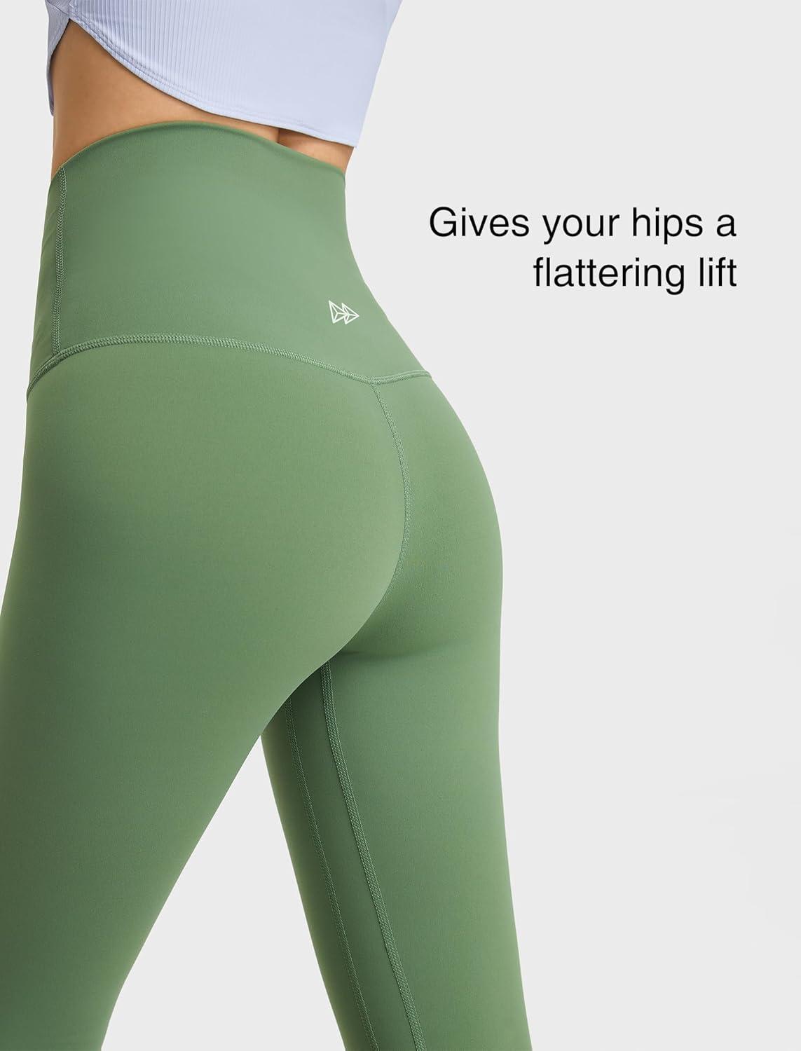 Yvette Womens High Waist Athletic Leggings with Inner Pockets Tummy Control Tights(Green)