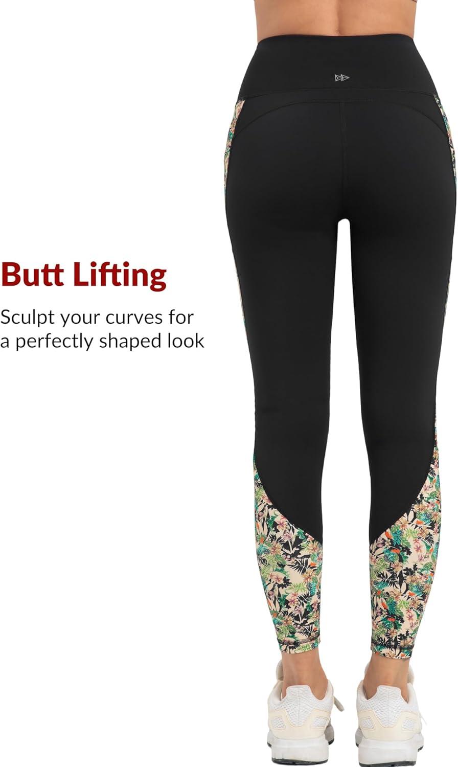 Yvette Women’s Workout Leggings with Pockets High Waisted Stretchy Printed Yoga Pants Non See-Through Tummy Control(White)