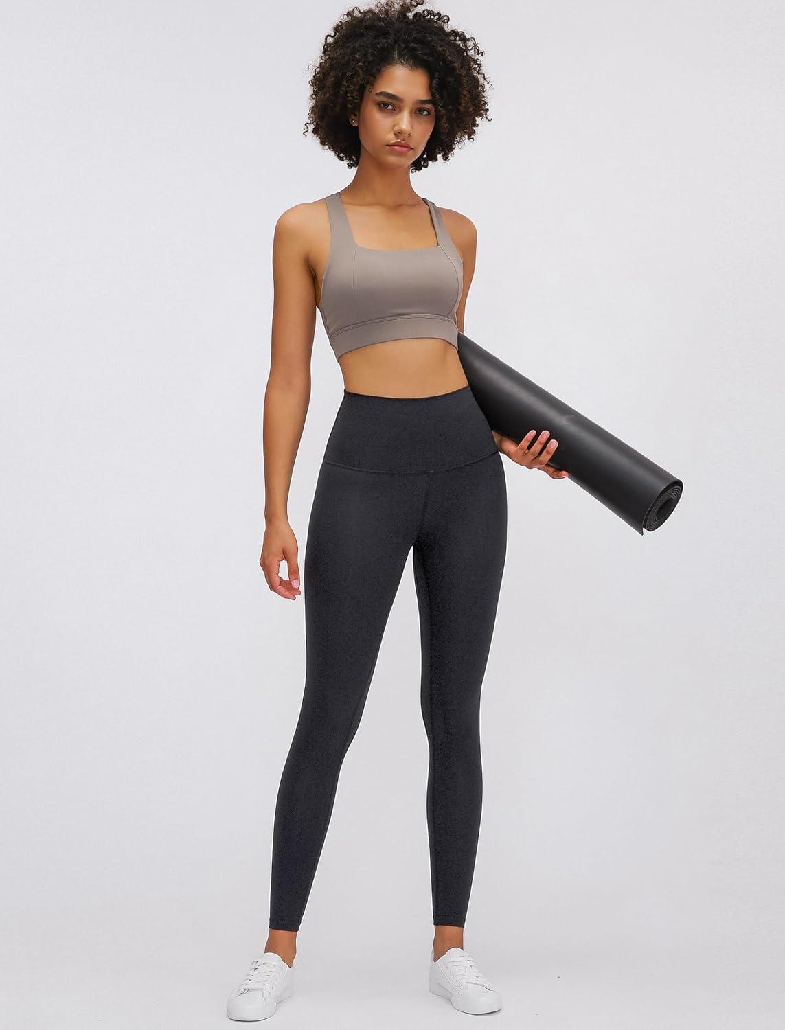 Yvette Womens High Waist Athletic Leggings with Inner Pockets Tummy Control Tights(Black)
