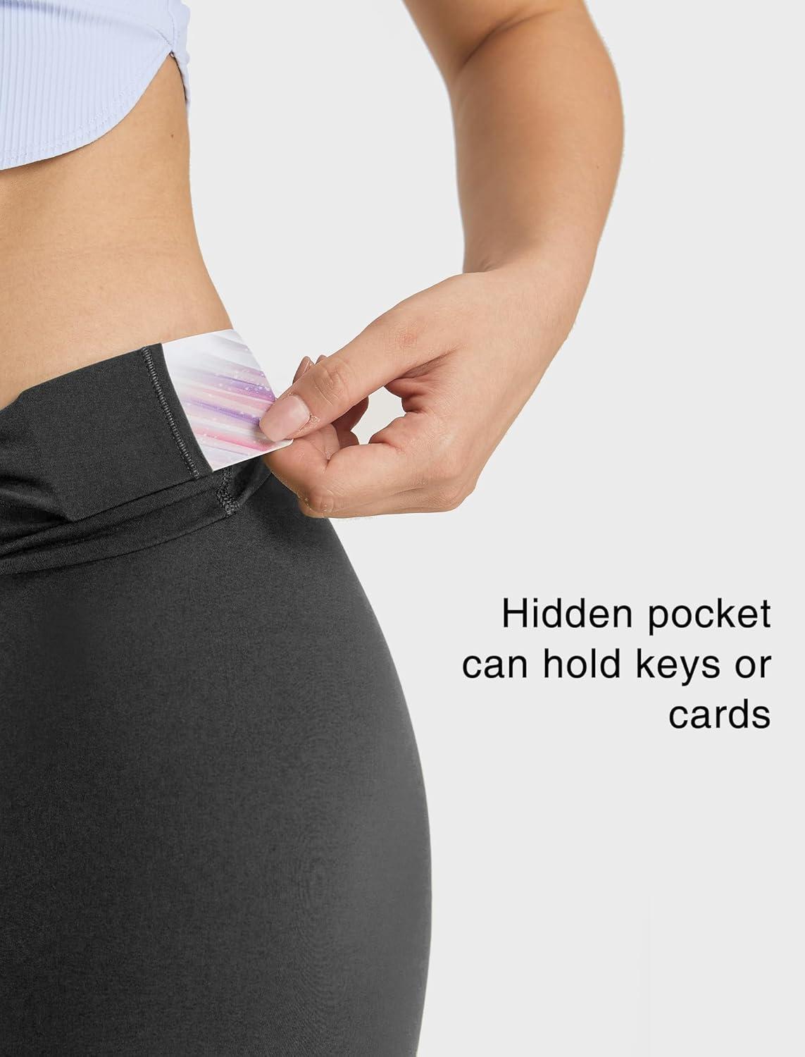 Yvette Womens High Waist Athletic Leggings with Inner Pockets Tummy Control Tights(Black)