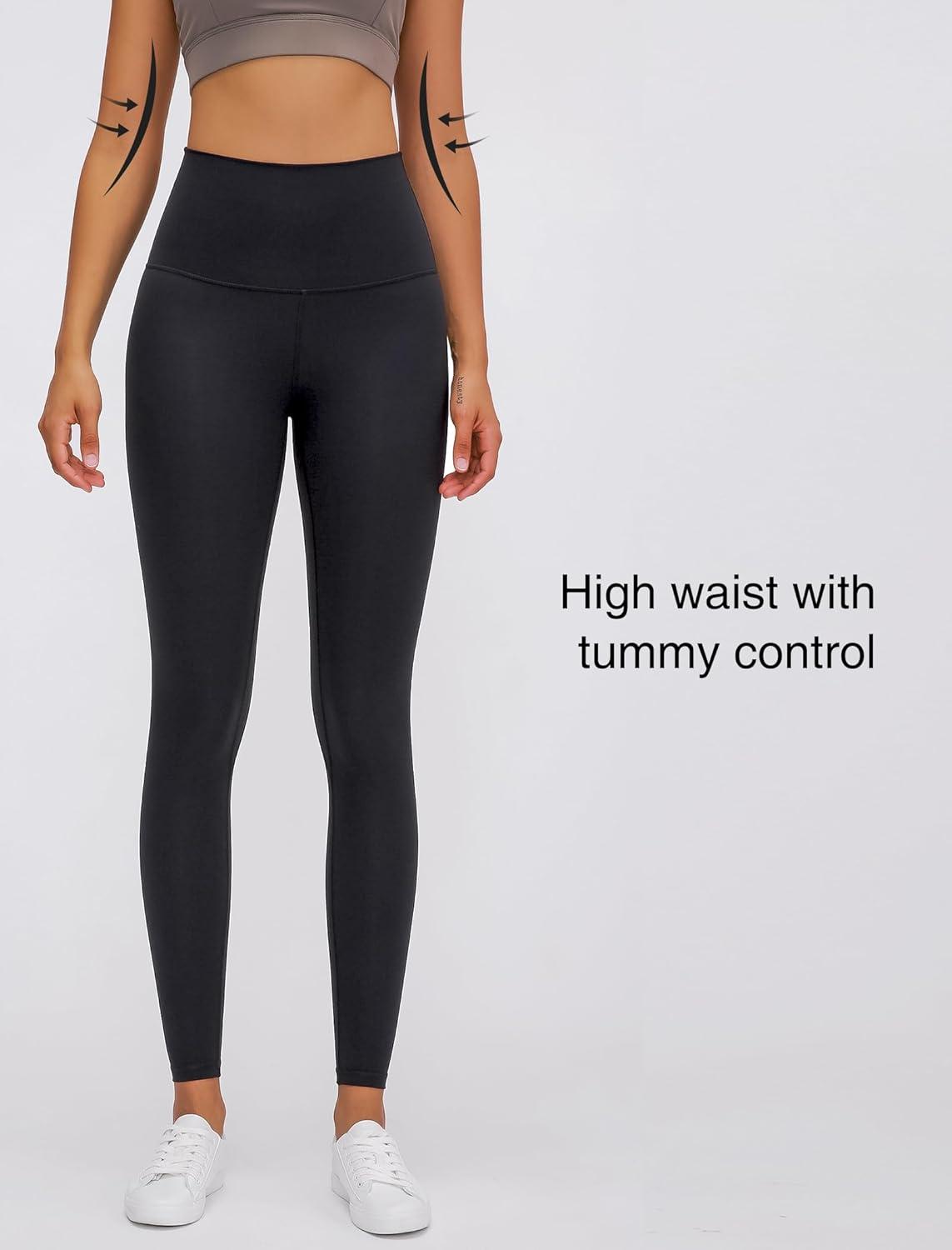 Yvette Womens High Waist Athletic Leggings with Inner Pockets Tummy Control Tights(Black)