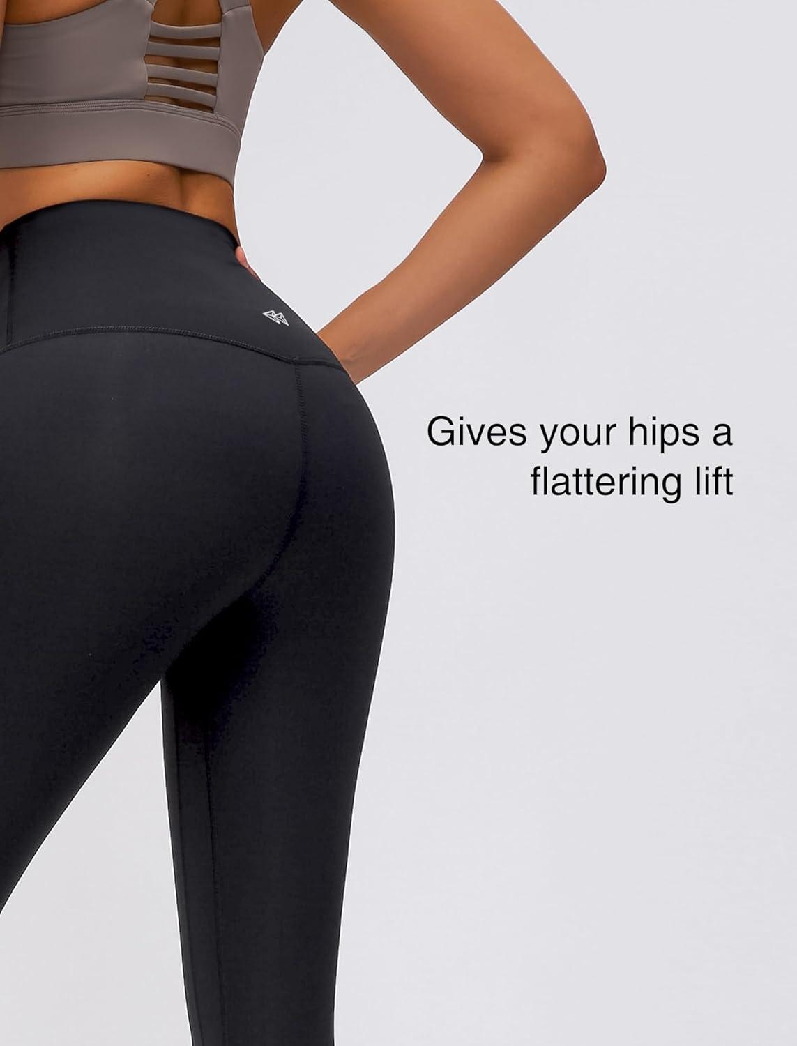 Yvette Womens High Waist Athletic Leggings with Inner Pockets Tummy Control Tights(Black)