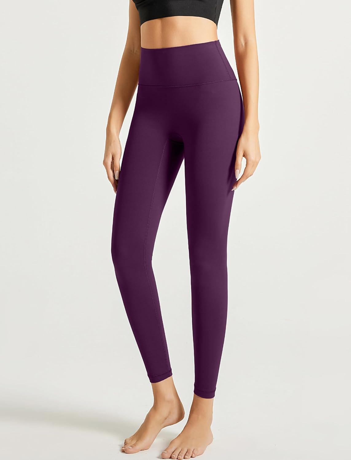 Yvette Leggings for Women with Pockets High Waist Athletic Non See-Through Tights(Reddish Purple)