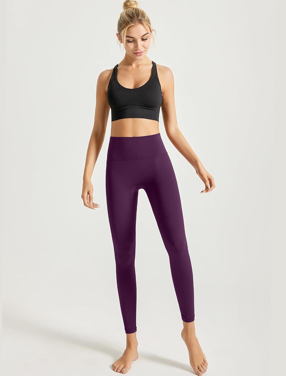 Yvette Leggings for Women with Pockets High Waist Athletic Non See-Through Tights(Reddish Purple)