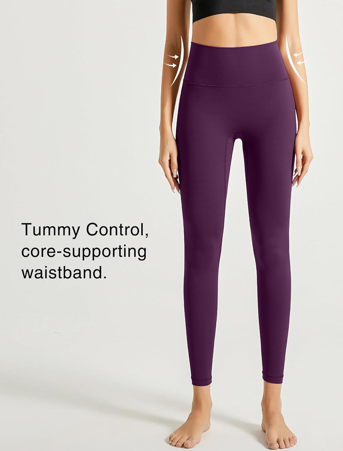 Yvette Leggings for Women with Pockets High Waist Athletic Non See-Through Tights(Reddish Purple)