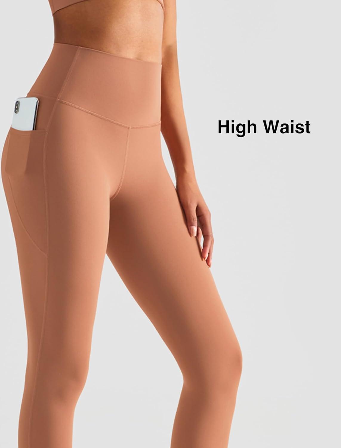 Yvette High Waisted Leggings with Pockets for Women Tummy Control Workout Running Yoga Pants Non See-Through(Coral Red)