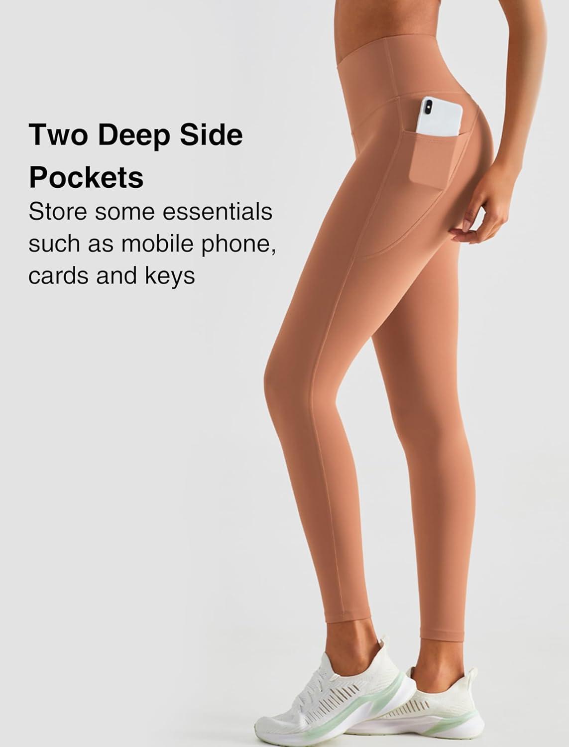 Yvette High Waisted Leggings with Pockets for Women Tummy Control Workout Running Yoga Pants Non See-Through(Coral Red)