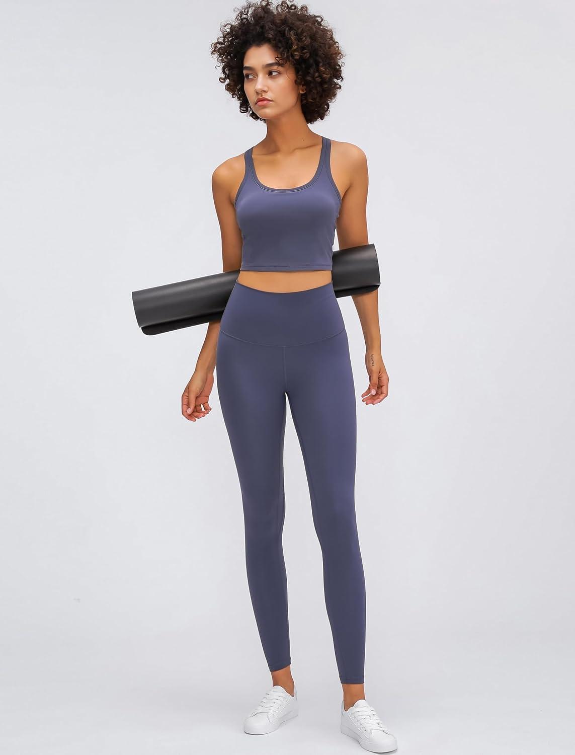 Yvette Womens High Waist Athletic Leggings with Inner Pockets Tummy Control Tights(Grey)