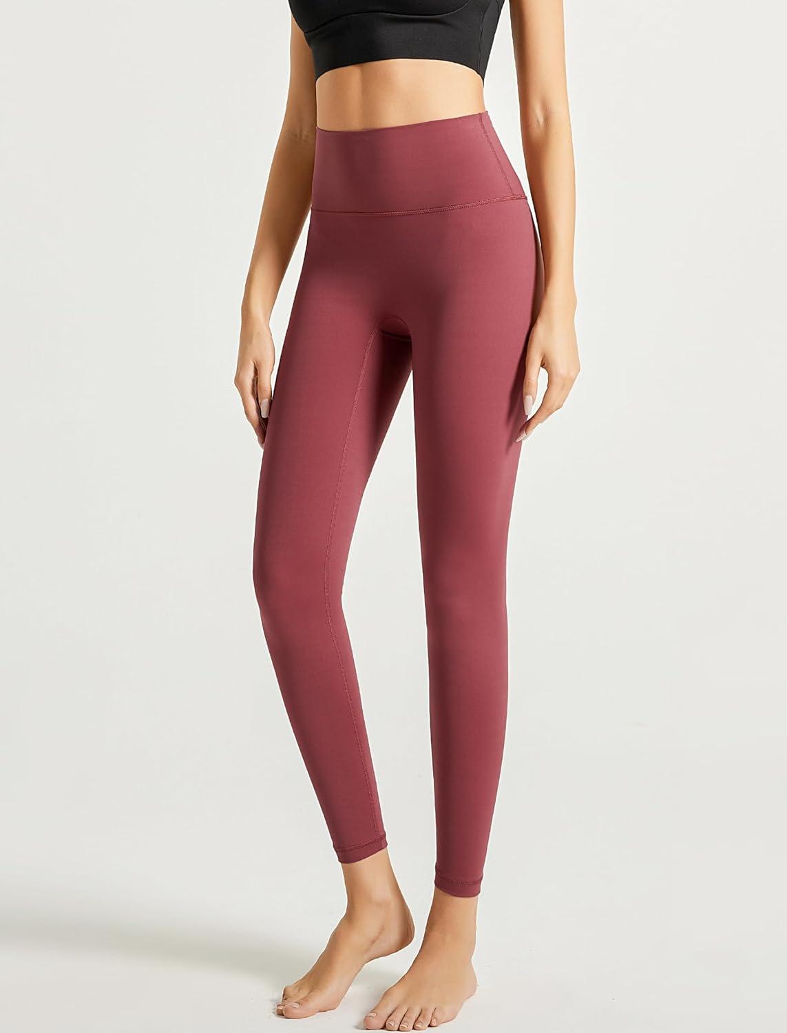 Yvette Leggings for Women with Pockets High Waist Athletic Non See-Through Tights(Dark Red)