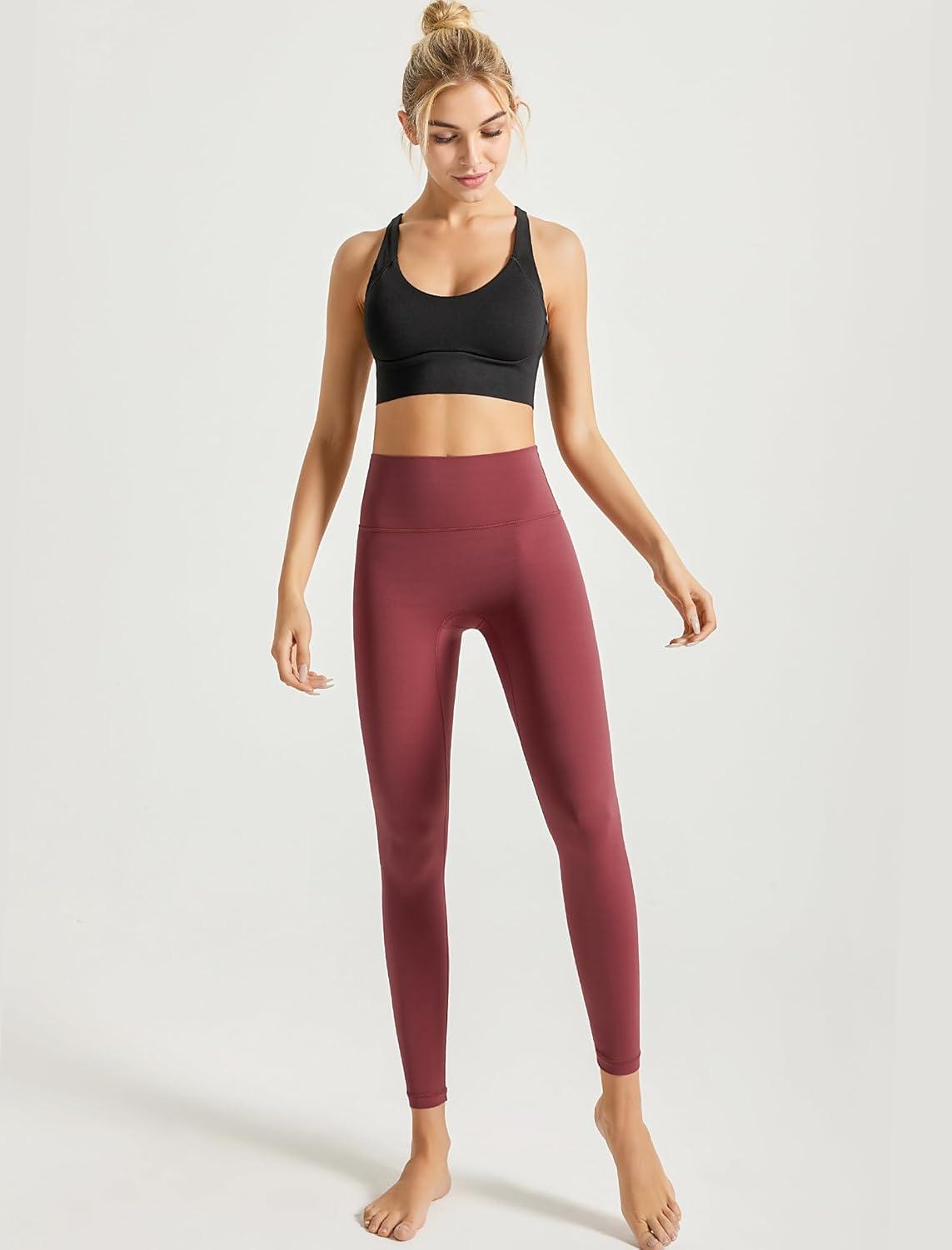 Yvette Leggings for Women with Pockets High Waist Athletic Non See-Through Tights(Dark Red)