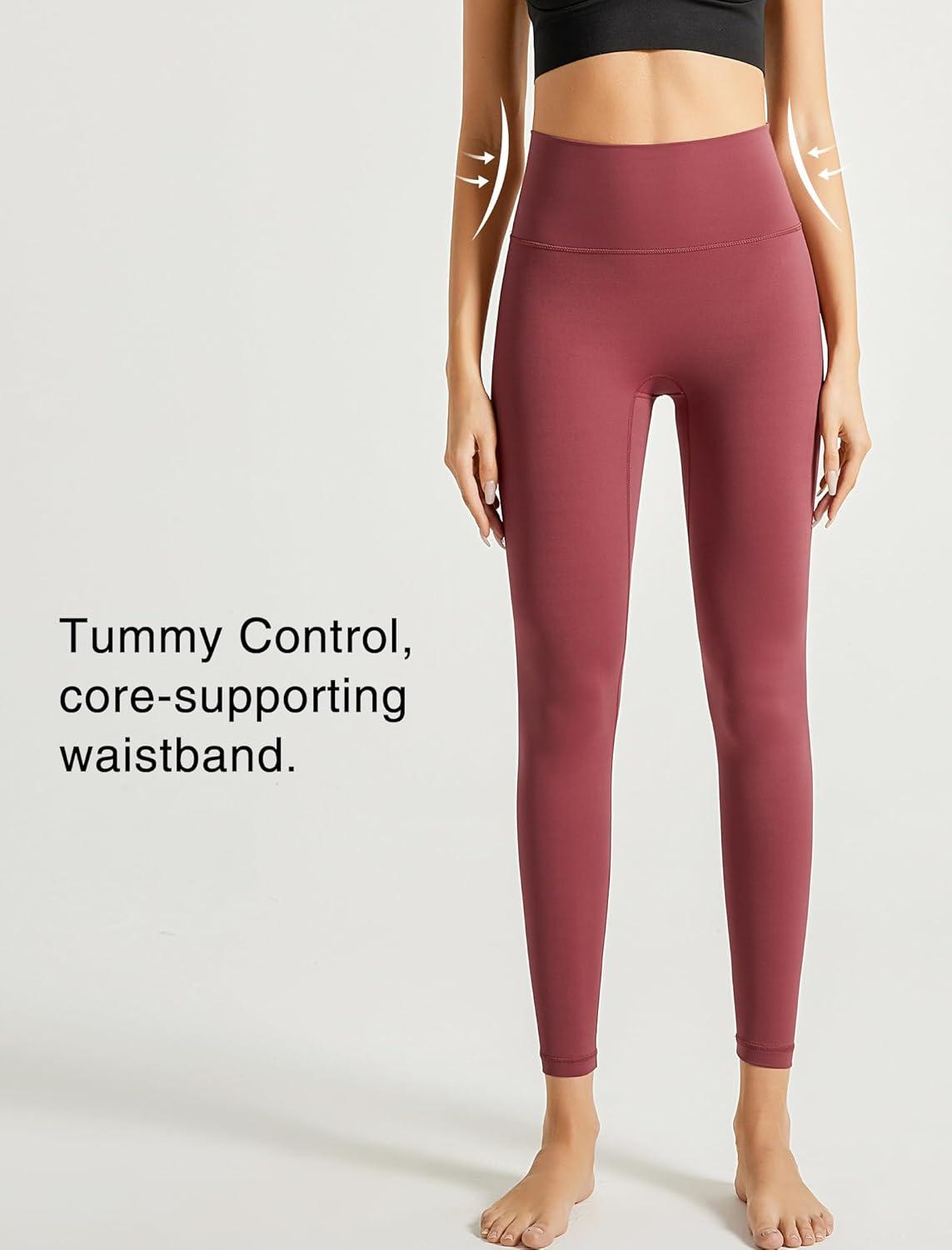 Yvette Leggings for Women with Pockets High Waist Athletic Non See-Through Tights(Dark Red)