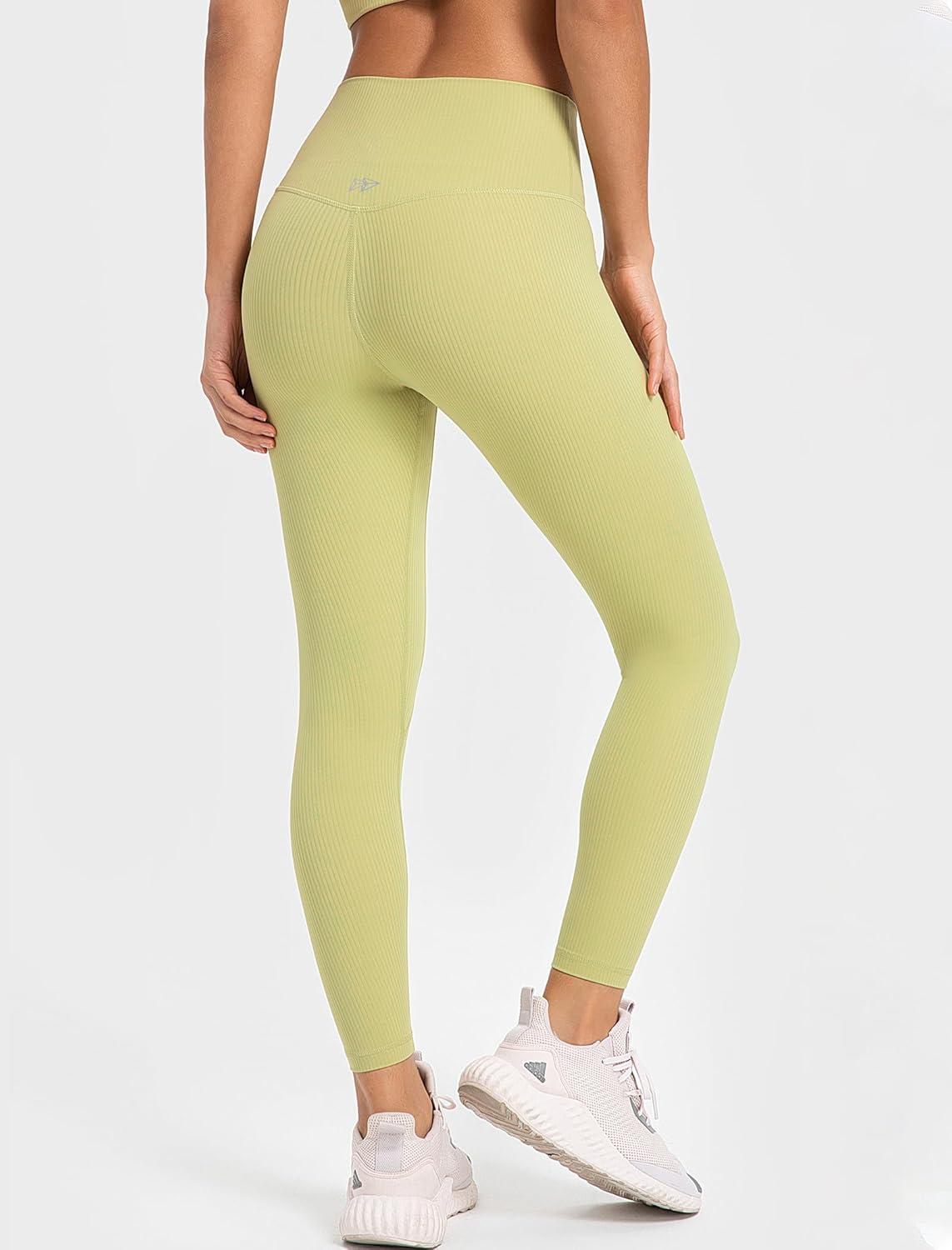 Yvette Tummy Control Workout Leggings for Women High Waisted Yoga Pants Rib Knit Non See-Through(Yellow)