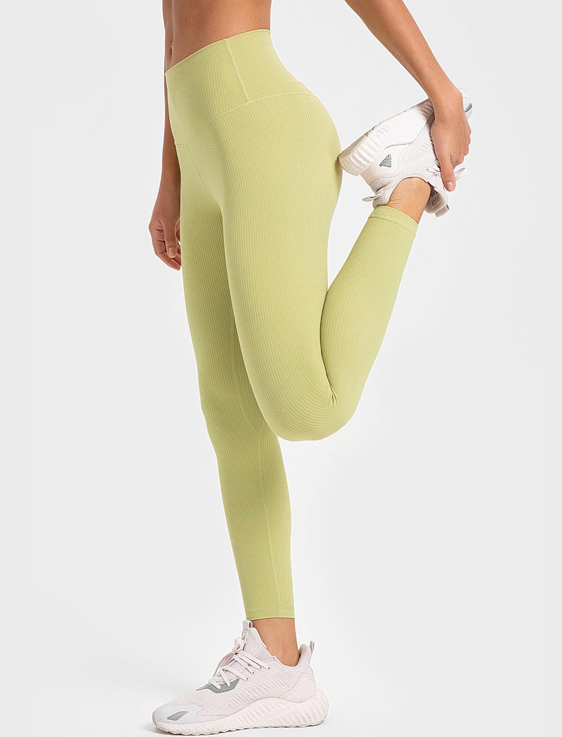 Yvette Tummy Control Workout Leggings for Women High Waisted Yoga Pants Rib Knit Non See-Through(Yellow)
