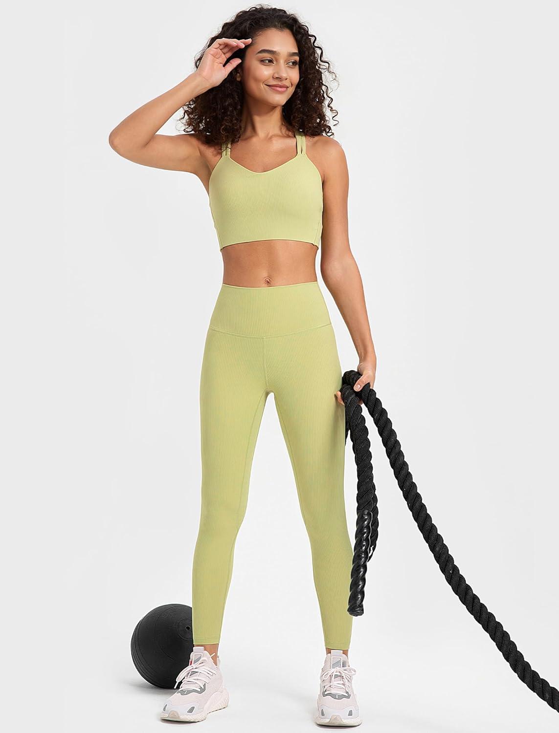 Yvette Tummy Control Workout Leggings for Women High Waisted Yoga Pants Rib Knit Non See-Through(Yellow)