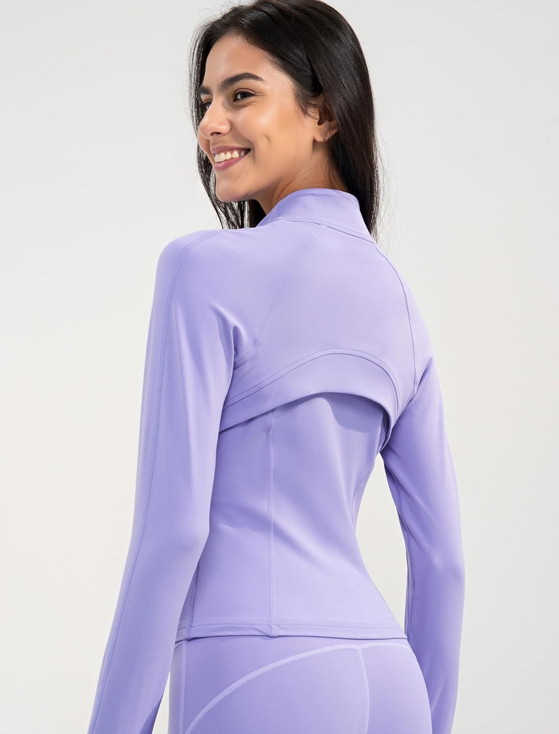 Yvette Women’s Athletic Full Zip Lightweight Workout Jackets with Thumb Holes Gym Shirts Running Clothes with Pocket(Purple)