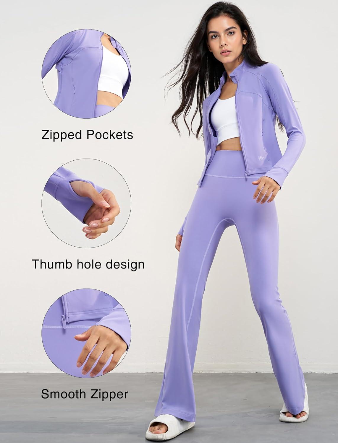 Yvette Women’s Athletic Full Zip Lightweight Workout Jackets with Thumb Holes Gym Shirts Running Clothes with Pocket(Purple)
