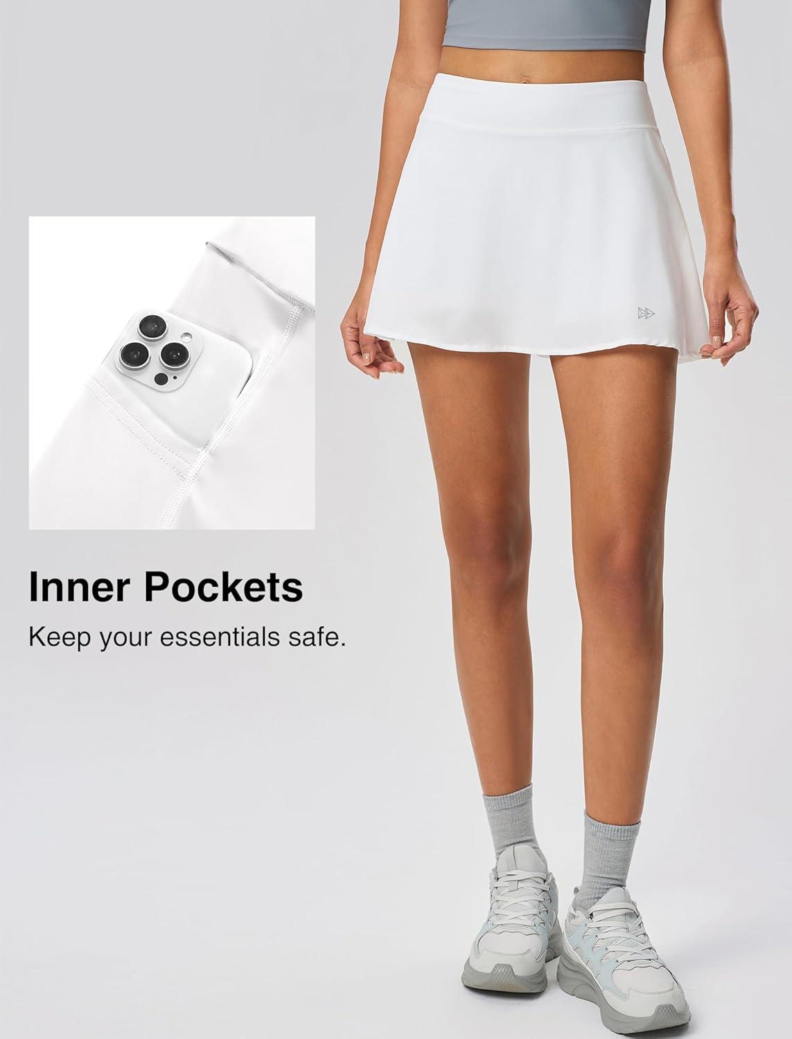 Yvette Athletic Skirt for Tennis Golf Pickleball – High Waisted Sports Skorts with Pockets(White)