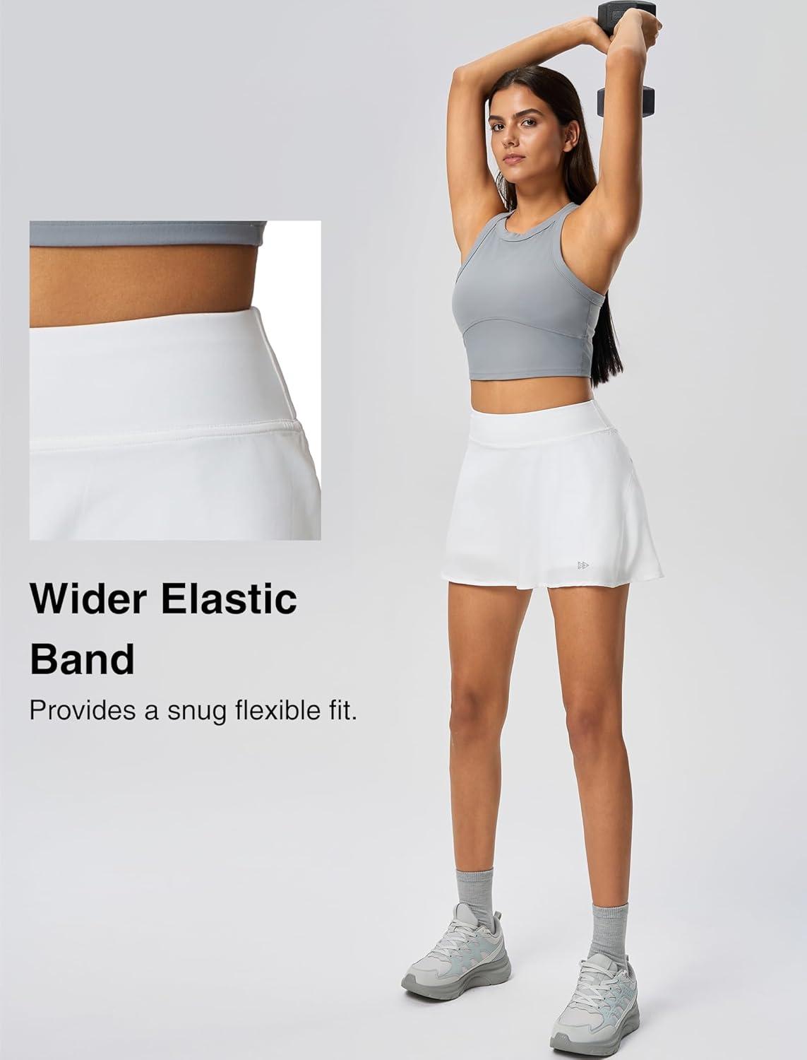 Yvette Athletic Skirt for Tennis Golf Pickleball – High Waisted Sports Skorts with Pockets(White)