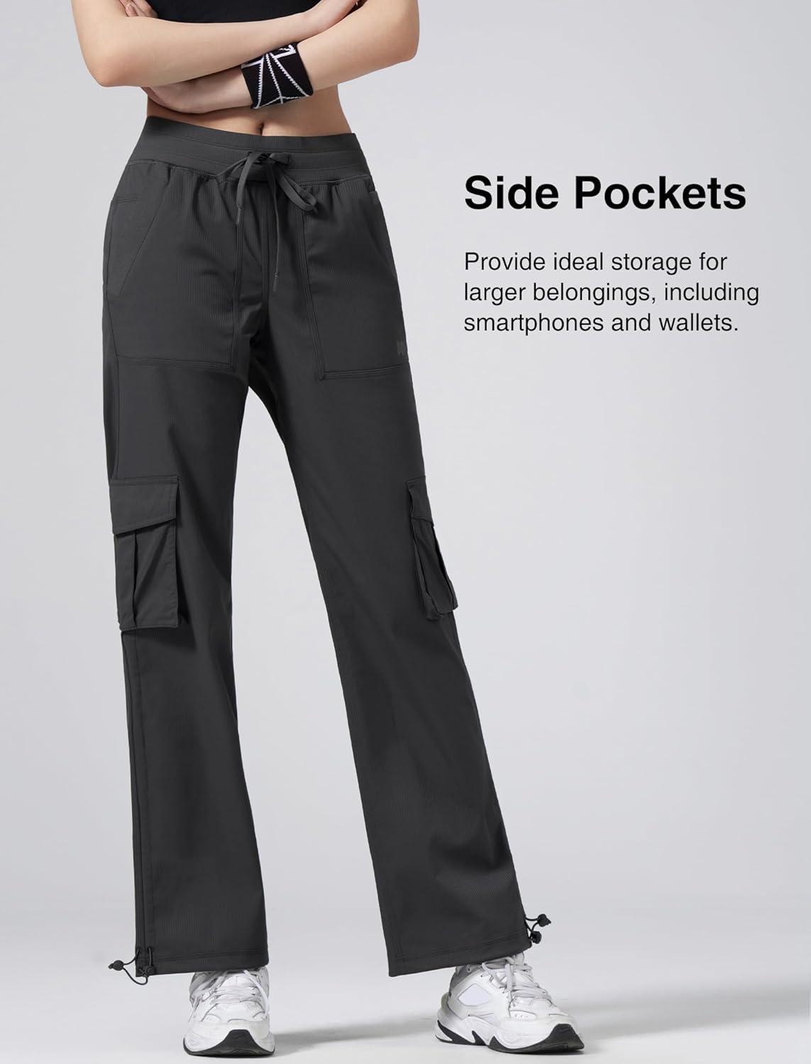 Yvette Cargo Pants for Women High Waisted Quick Dry Lightweight Hiking Casual Pants with Pockets(Grey)