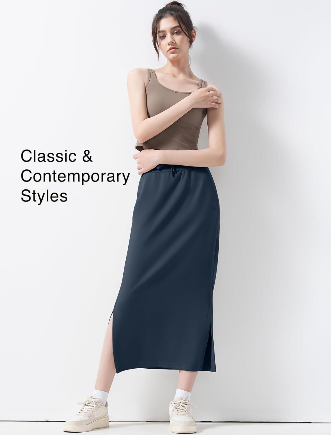 Yvette Women’s Midi Length Athletic Skirts High Waist Tennis Skirts for Women(Navy)
