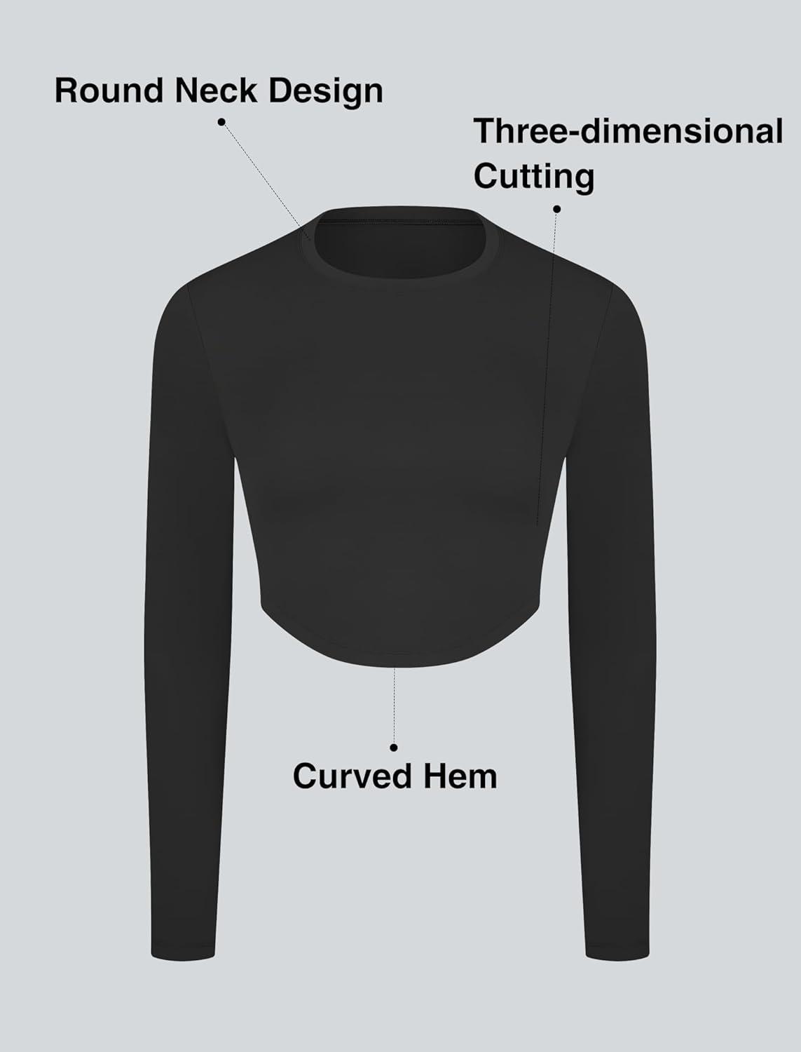 Yvette Women’s Workout Athletic T-Shirts Long Sleeve Running Basic Tee Top Gym Casual Cropped Shirts(Black)