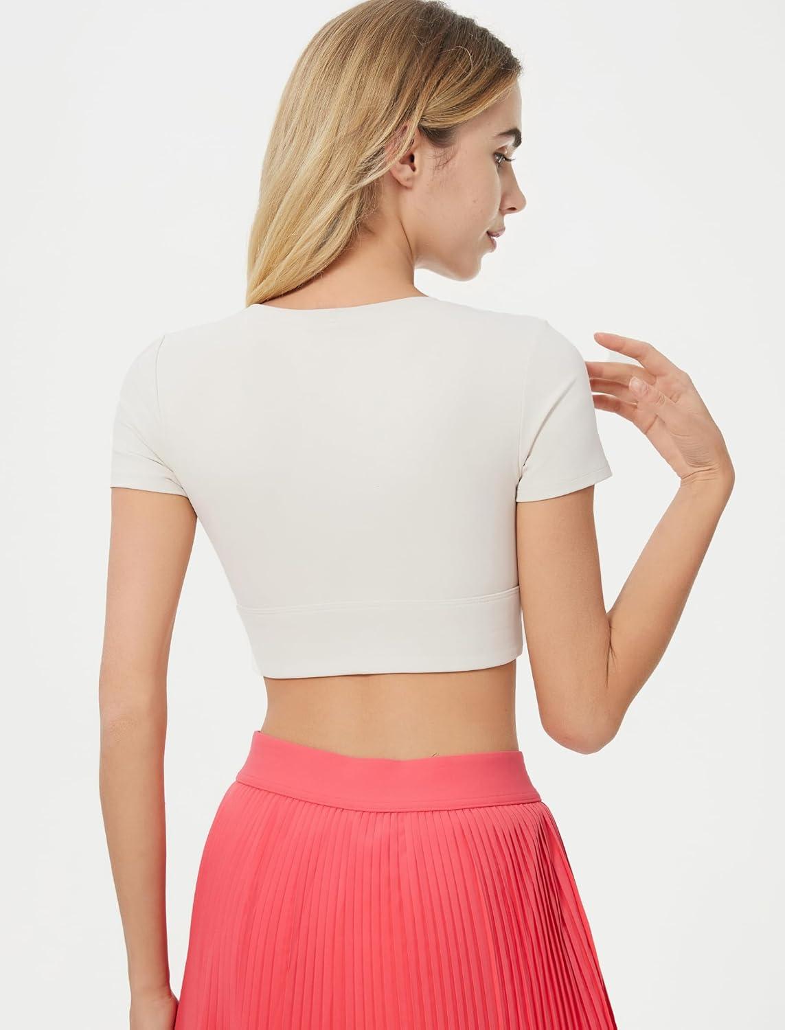 Yvette Womens Cropped Top Short Sleeve Breathable T-Shirts Athletic Tee Tank Tops(Off-white)