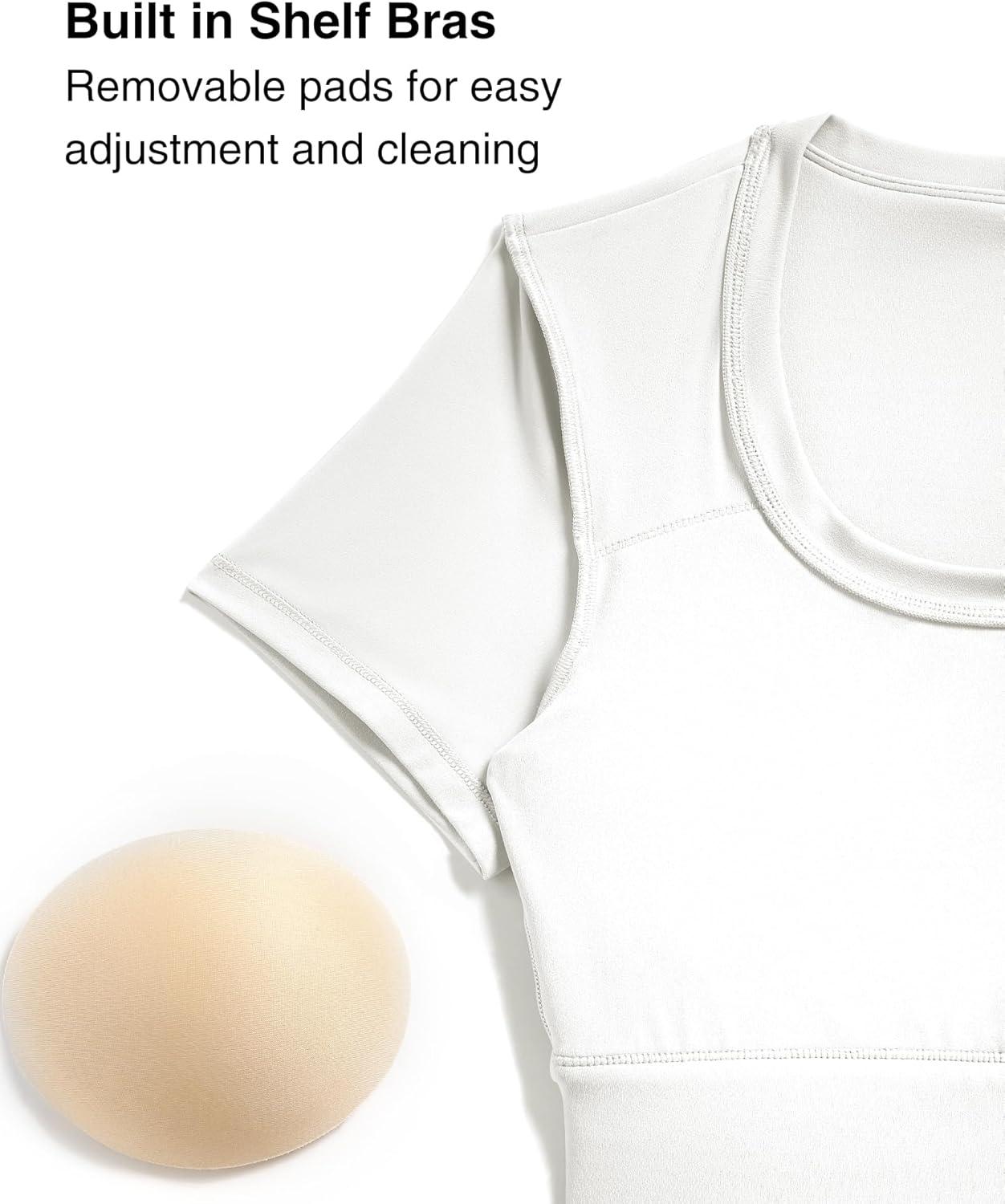 Yvette Womens Cropped Top Short Sleeve Breathable T-Shirts Athletic Tee Tank Tops(Off-white)