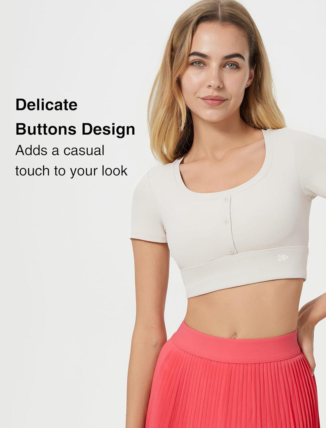 Yvette Womens Cropped Top Short Sleeve Breathable T-Shirts Athletic Tee Tank Tops(Off-white)