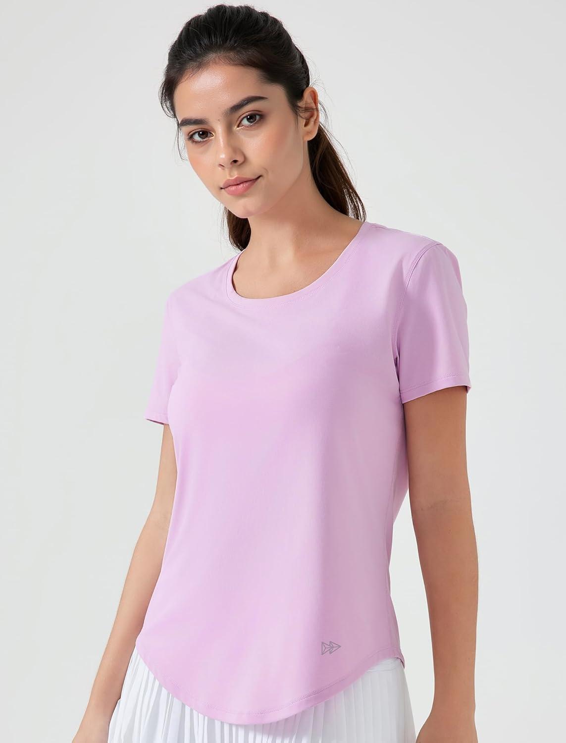 Yvette Women’s Athletic Shirts Short Sleeve Workout Tennis Yoga Running Gym Basic Tee Top Casual T-Shirts(Pink)