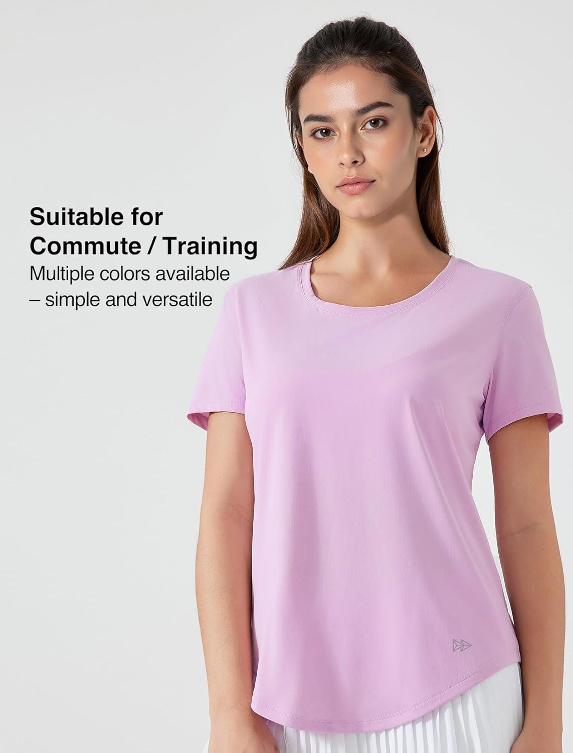 Yvette Women’s Athletic Shirts Short Sleeve Workout Tennis Yoga Running Gym Basic Tee Top Casual T-Shirts(Pink)