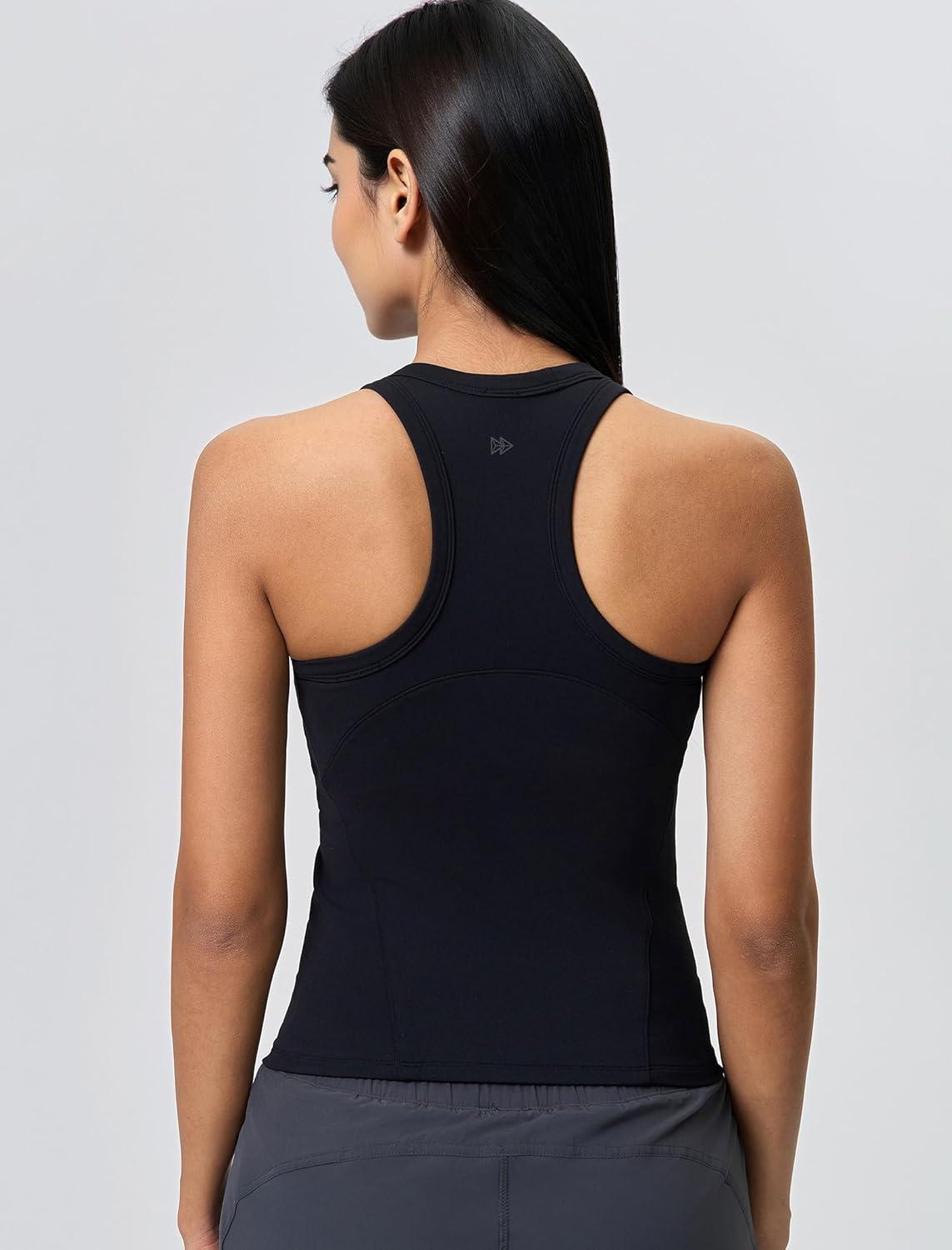 Yvette Workout Tank Top with Built-in Bra for Women Padded Racerback Athletic Shirts Breathable Camisole Gym Yoga(Black)
