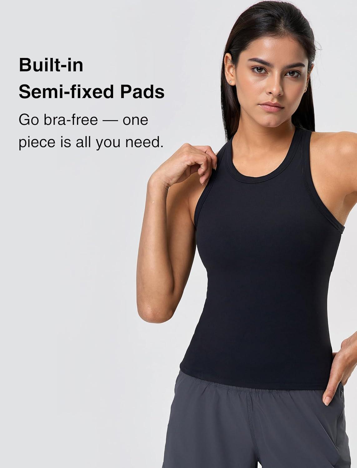 Yvette Workout Tank Top with Built-in Bra for Women Padded Racerback Athletic Shirts Breathable Camisole Gym Yoga(Black)