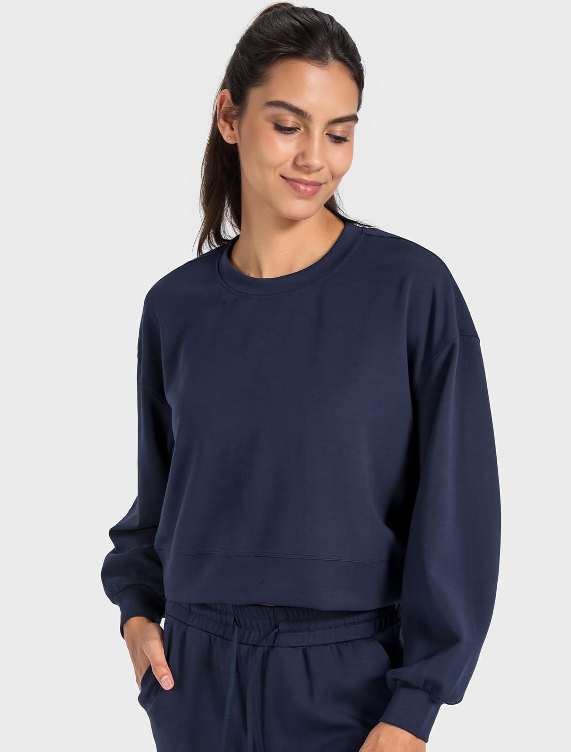 Yvette Women’s Sweatshirts Crewneck Pullover Tops Long Sleeve Fall Winter Fashion Outfits Clothes Casual Tops(Blue)