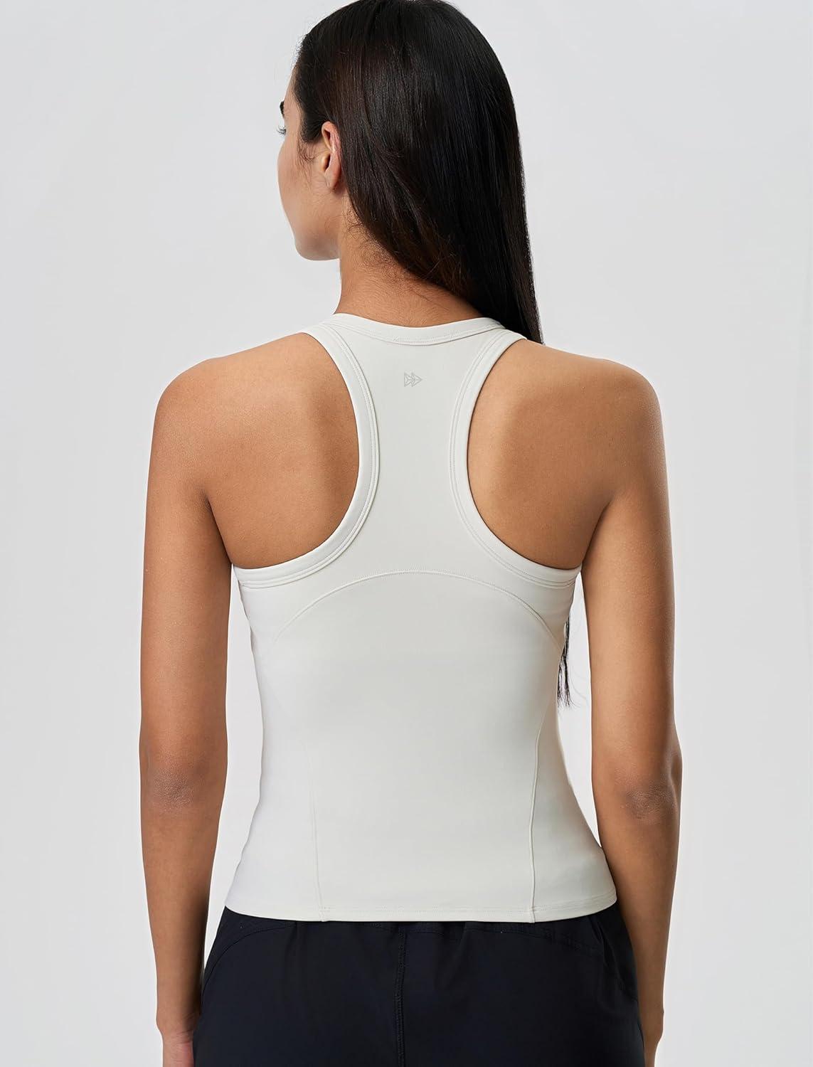 Yvette Workout Tank Top with Built-in Bra for Women Padded Racerback Athletic Shirts Breathable Camisole Gym Yoga(White)