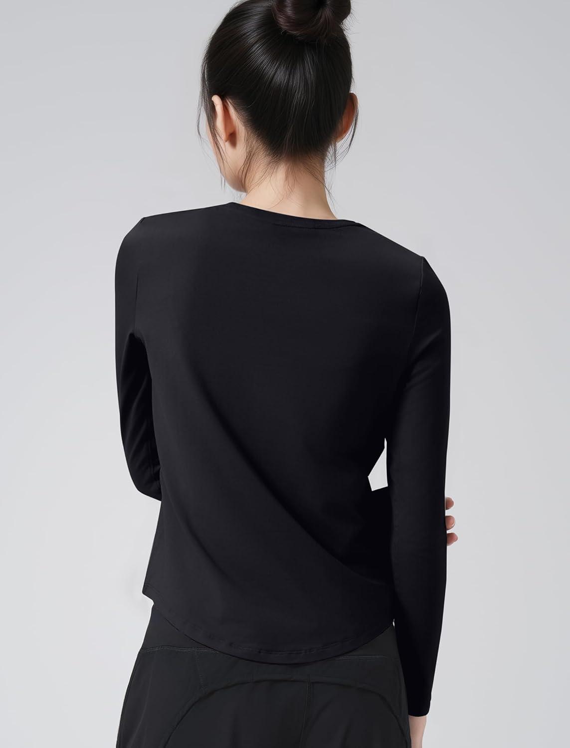 Yvette Women’s Long Sleeve Athletic T-Shirts Workout Running Basic Tee Tank Top Gym Casual Shirts(Black)