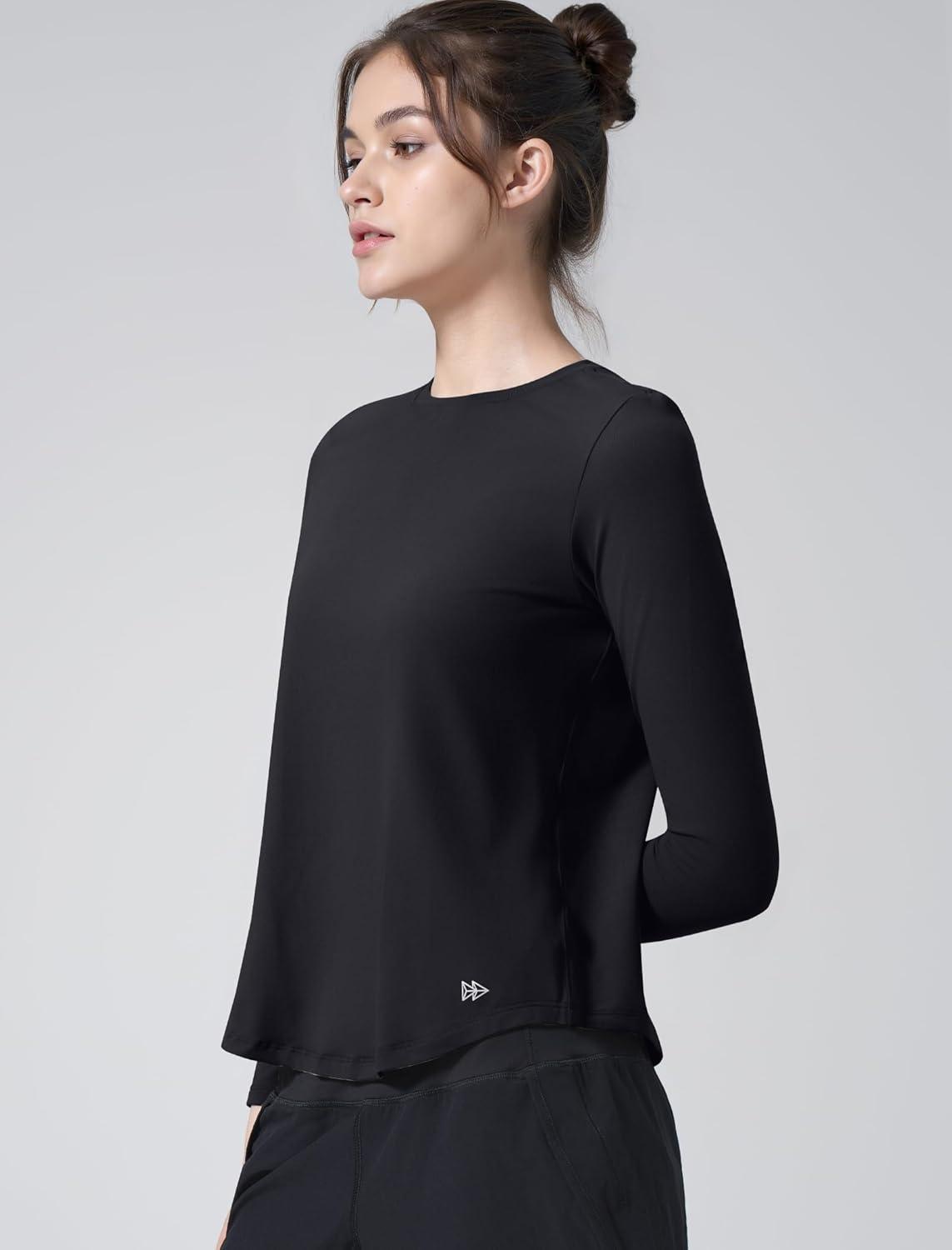 Yvette Women’s Long Sleeve Athletic T-Shirts Workout Running Basic Tee Tank Top Gym Casual Shirts(Black)
