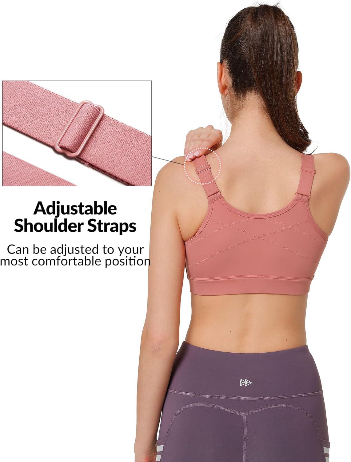 Yvette Adjustable Sports Bras for Women High Impact Support – Zip Front Sports Bra Plus Size Wireless for Running Workout(Rose Red)