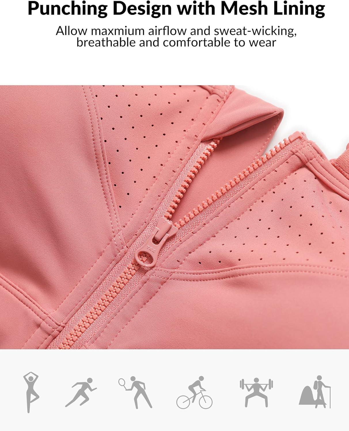 Yvette Adjustable Sports Bras for Women High Impact Support – Zip Front Sports Bra Plus Size Wireless for Running Workout(Rose Red)