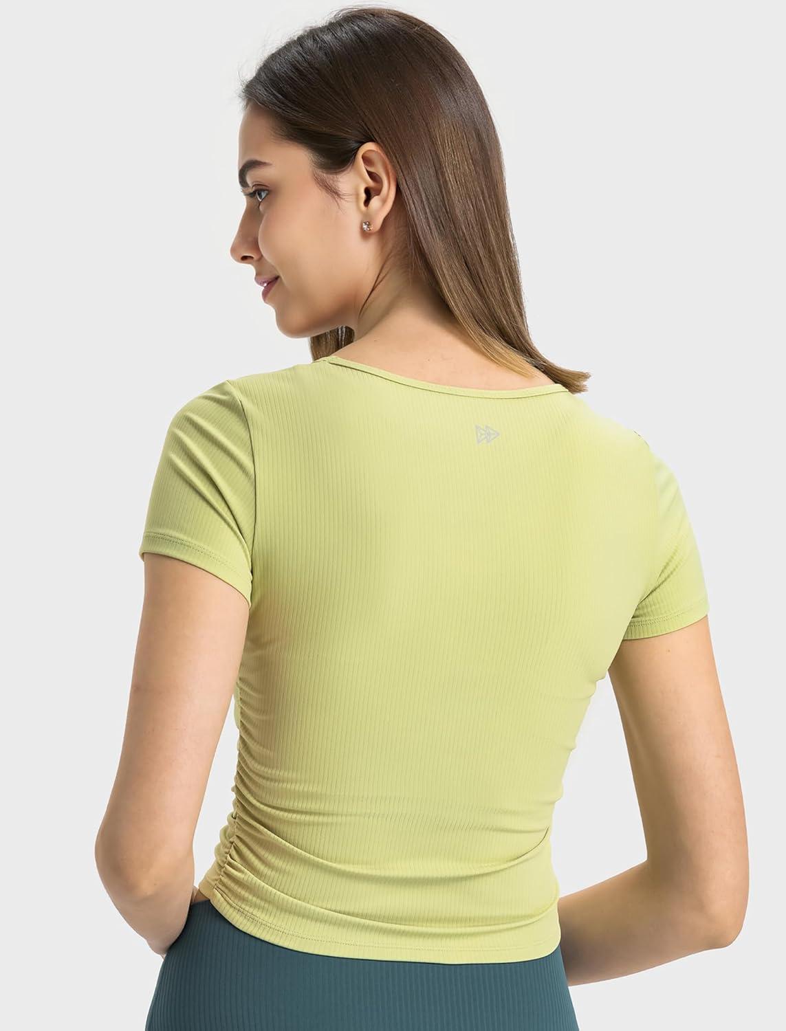 Yvette Women’s Short Sleeve Crop Tops Slim Fit Breathable Cropped Athletic Shirts Gym Casual Workout Basic Tee(Green)