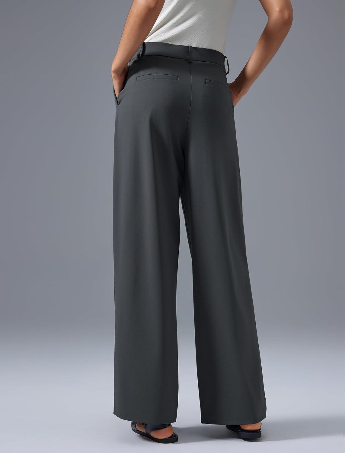 Yvette Dress Pants for Women Wide Leg Pleated Trousers High Waist Yoga Pants with Pockets(Grey)