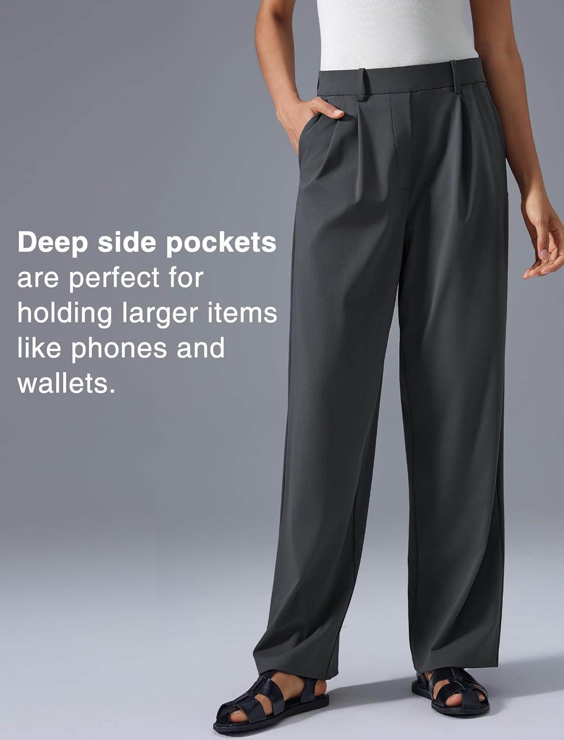 Yvette Dress Pants for Women Wide Leg Pleated Trousers High Waist Yoga Pants with Pockets(Grey)