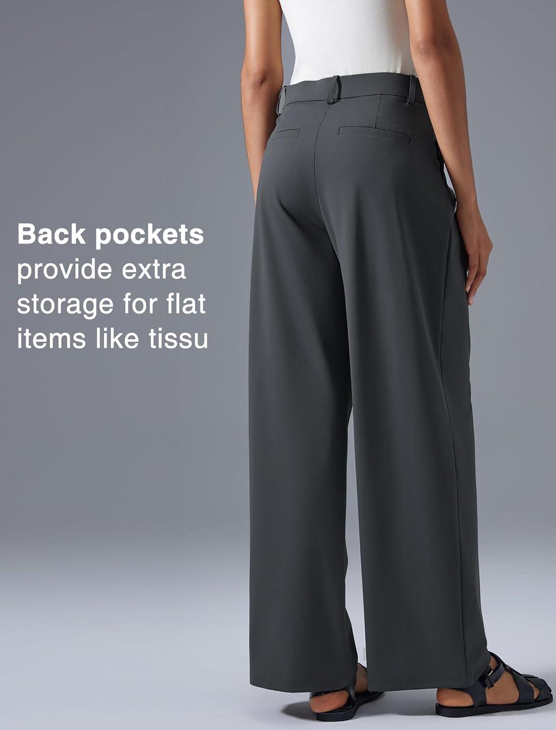 Yvette Dress Pants for Women Wide Leg Pleated Trousers High Waist Yoga Pants with Pockets(Grey)