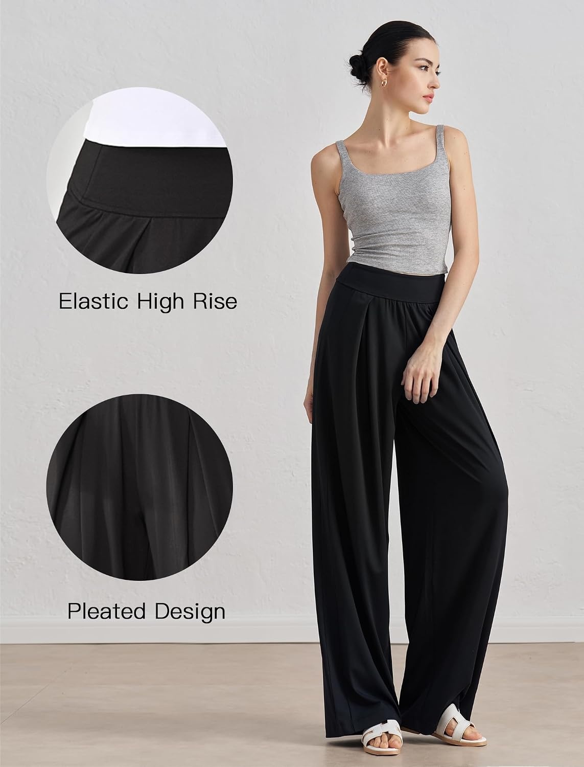 Yvette High Waisted Wide Leg Pants for Women Lightweight Casual Athletic Pants Loose Fit Lounge Travel Work(Black)