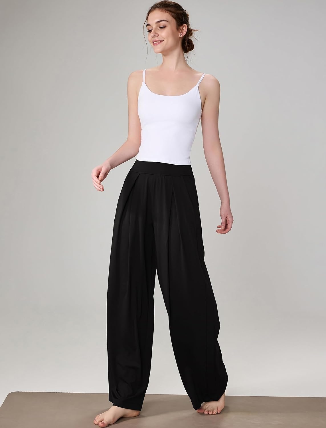 Yvette High Waisted Wide Leg Pants for Women Lightweight Casual Athletic Pants Loose Fit Lounge Travel Work(Black)
